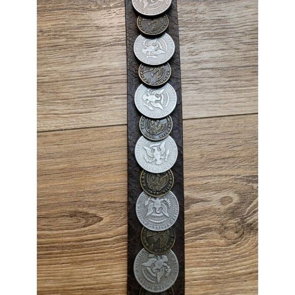 Vintage Trafalgar Italian Coin Belt Crackle Leather Bronze Rustic Sz L Brown - Picture 12 of 13